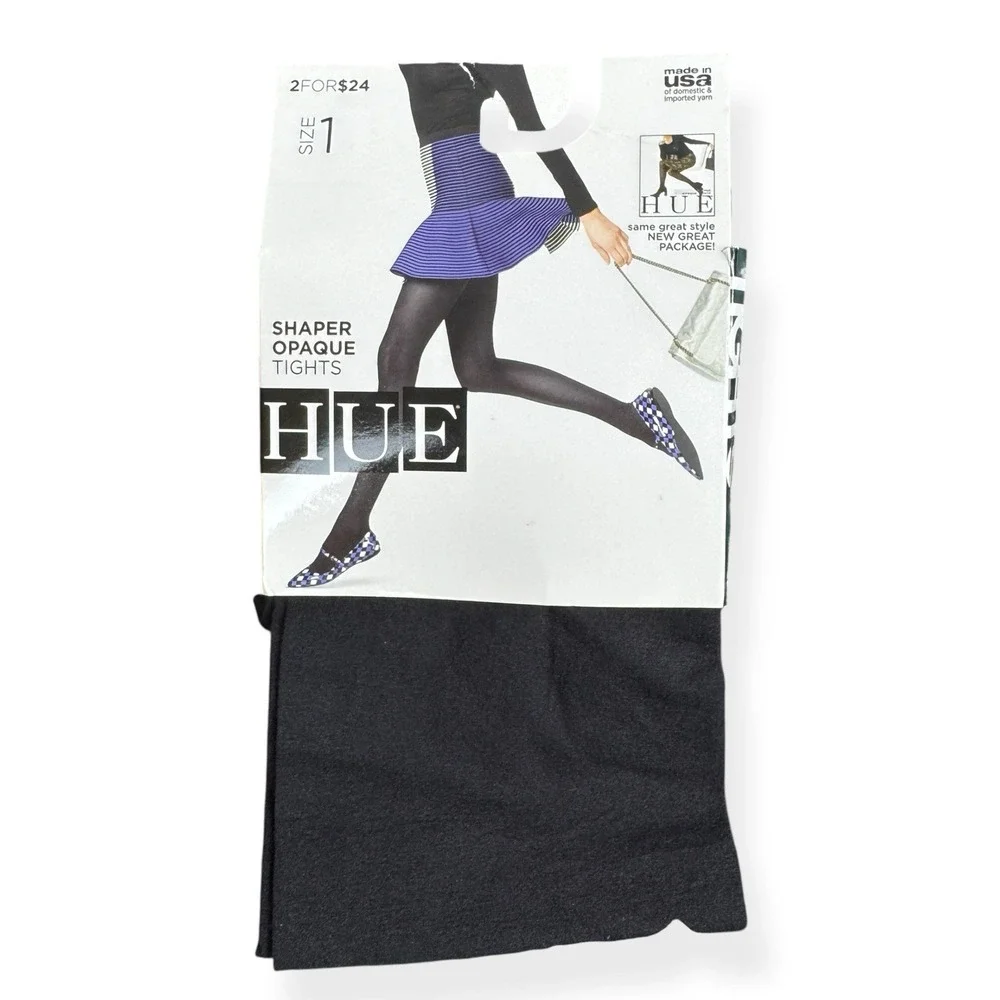 Hue Shaper Opaque Tights Black Size 1 U5796 Made in USA Shaping Hosiery